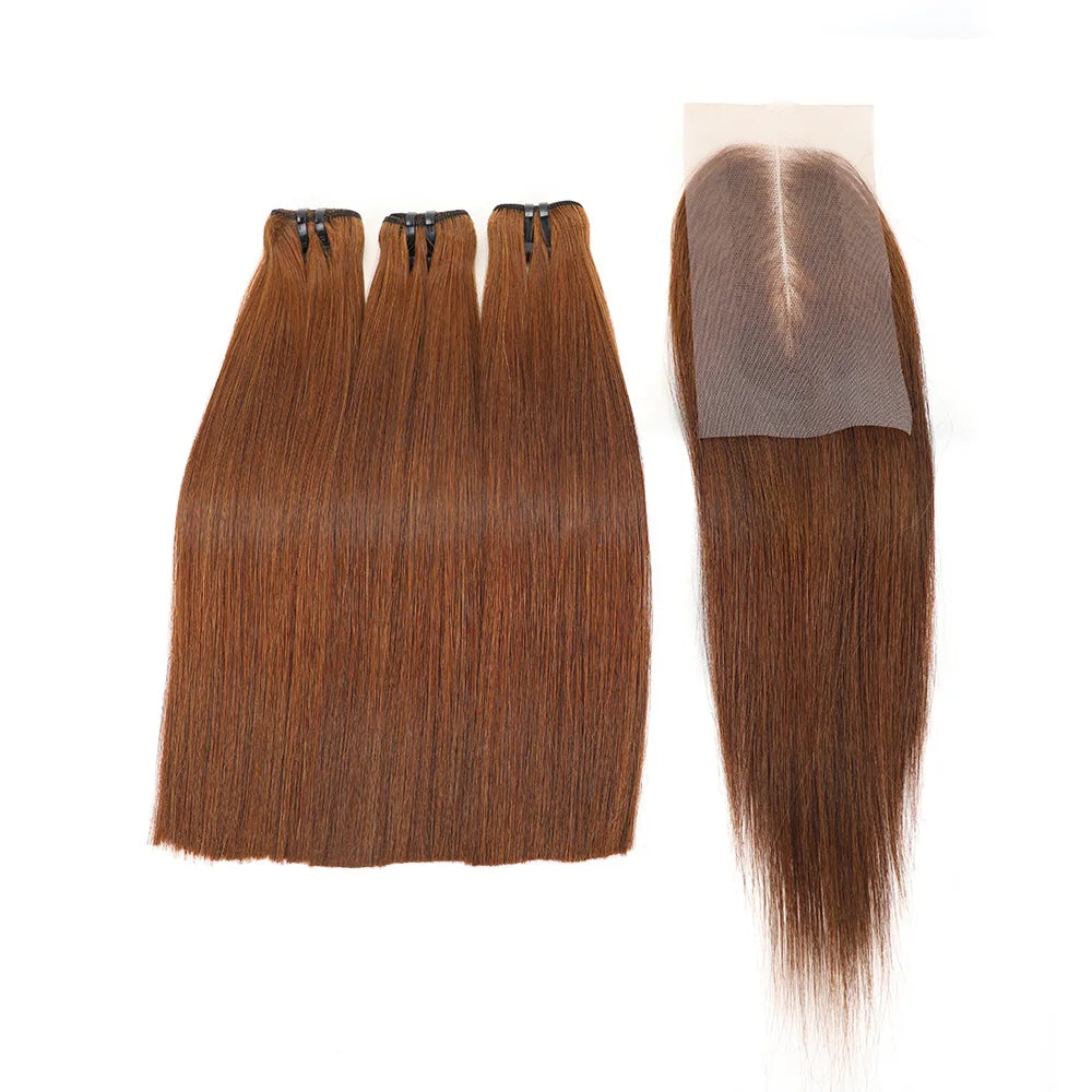 Bone Straight Vietnam Raw Human Hair 3 Bundles with Closure 12a Super Double Drawn Bundles 2x6 Lace Kim K Brown OT1B99j Burgundy