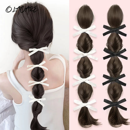 Ponytail Extension Bow Claw Curly Wavy Clip in Hairpiece Ponytail Hair Extensions Long Pony Tail Synthetic for Women Girl Daily