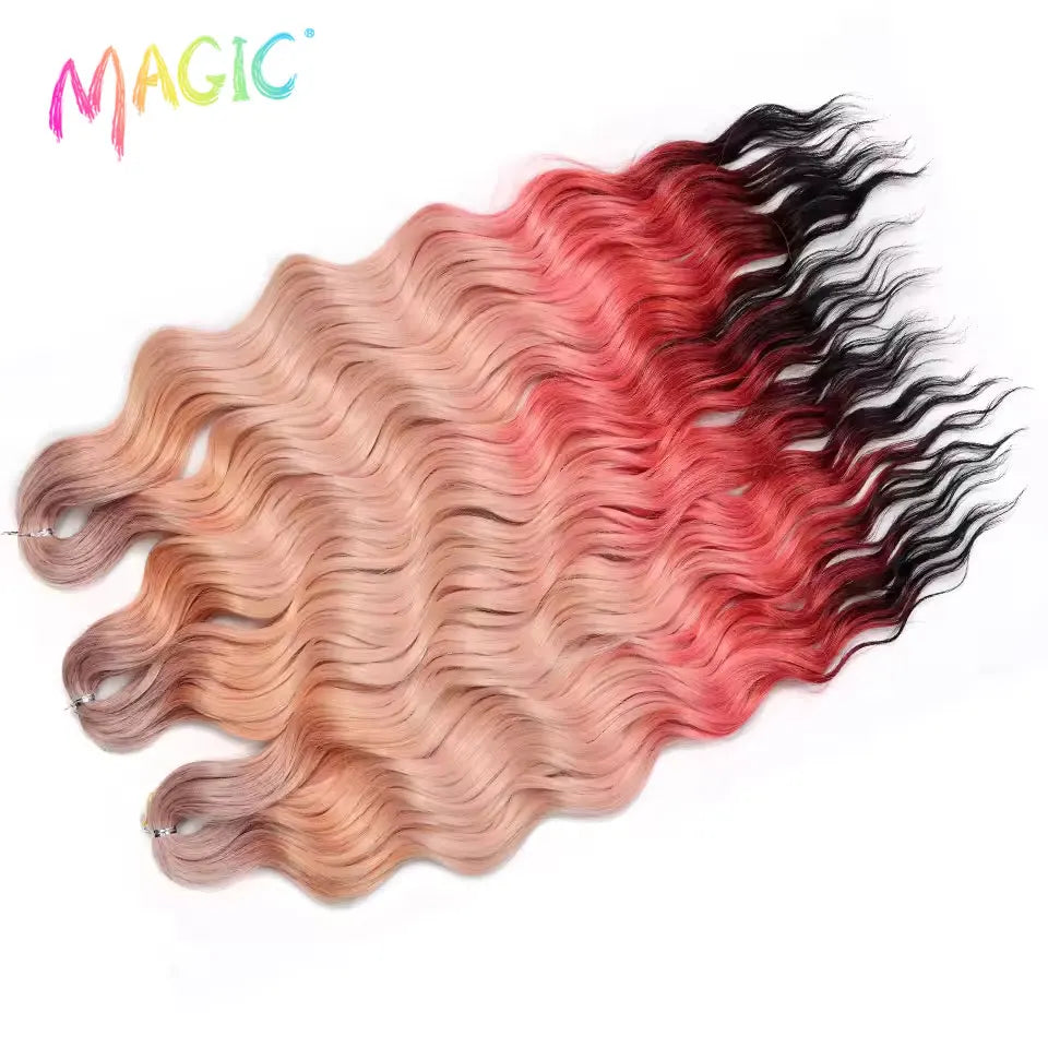 Magic Hair Synthetic Loose Deep Wave Braiding Hair Extensions 24 Inch Water Wave Braid Hair Ombre Blonde Twist Crochet Curly Hai