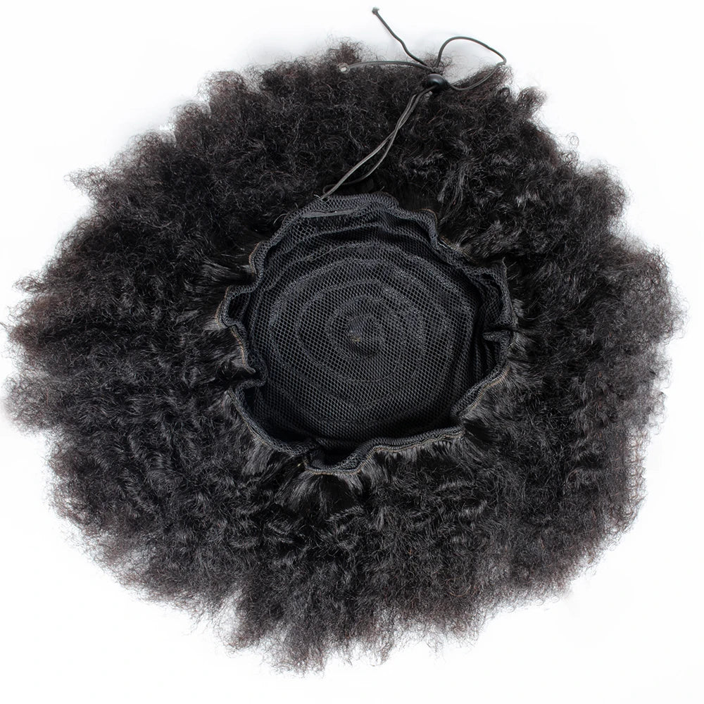 Afro Kinky Curly Hair Bun 10 Inches Real Human Hair Afro Drawstring Ponytail With Clips Extensition Natural Color For Women
