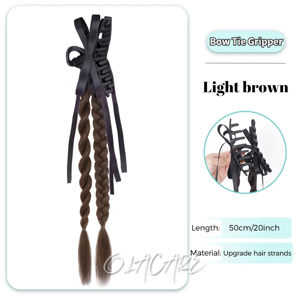 Ponytail Extension Bow Claw Curly Wavy Clip in Hairpiece Ponytail Hair Extensions Long Pony Tail Synthetic for Women Girl Daily