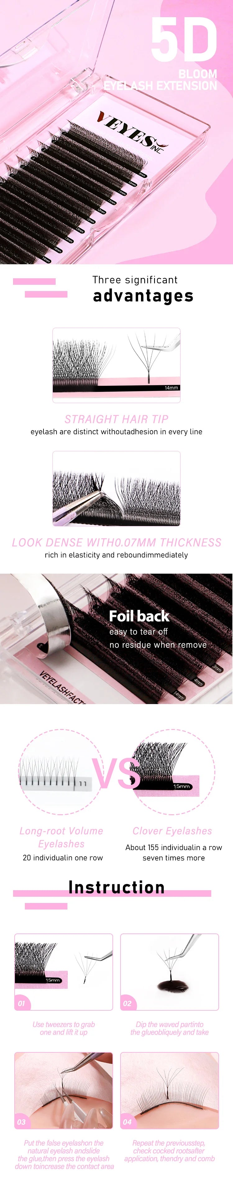 Veyes Inc W Shape Eyelash Extensions Veyelash Automatic Flowering Bloom 3D 4D 5D 6D Premade fans Natural Soft Dense Individual