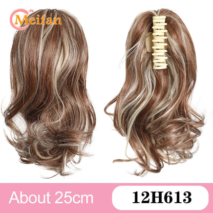Ponytail Extension Synthetic Long Claw Curly Ponytail Mixed Blonde Clip in Hair Extension Natural Looking Hairpiece for Women