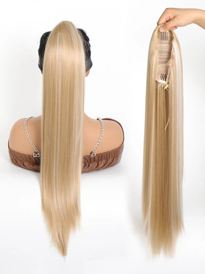 Ponytail Extensions 24 Inch Long Hair Extension Natural Wavy Drawstring Tail Synthetic Hairpiece for Women Daily Use party