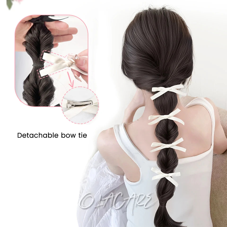 Ponytail Extension Bow Claw Curly Wavy Clip in Hairpiece Ponytail Hair Extensions Long Pony Tail Synthetic for Women Girl Daily