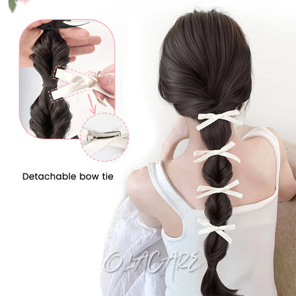 Ponytail Extension Bow Claw Curly Wavy Clip in Hairpiece Ponytail Hair Extensions Long Pony Tail Synthetic for Women Girl Daily