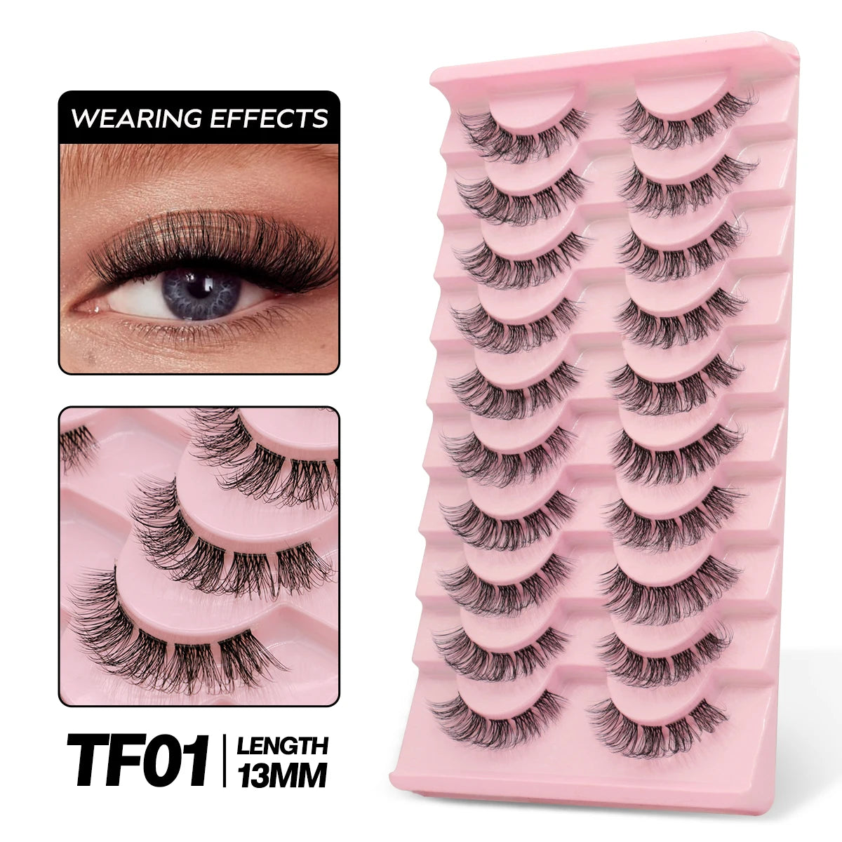 GROINNEYA Cat Eye Effect Natural 5/10 Pairs Elongated eye tail Lashes Look Soft Wispy Mink Eyelashes Full Strip Lashes Extension