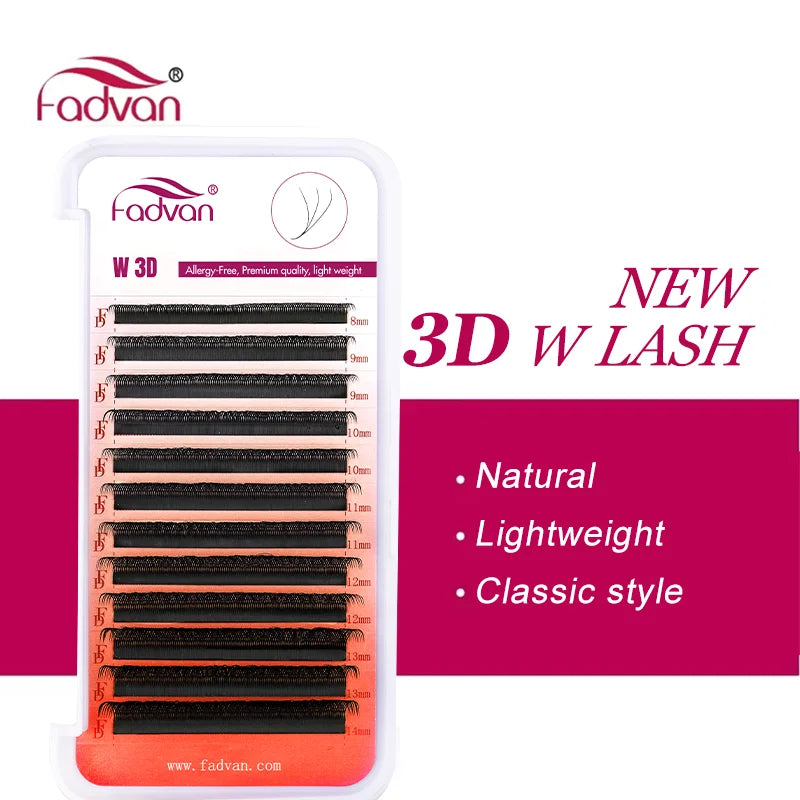 FADVAN 3D-W C/D/M Classic Style W Shape Fan Lashes Extensions Natural Soft Black Style Eyelashes Faux Mink Individual Eyelash