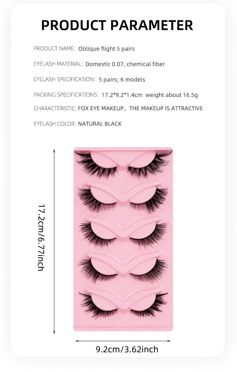5 Pairs Cat Eye Lashes Faux Mink Eyelashes Natural long Manga Lashes Winged End Eye Elongated Eyelashes Fake Lashes Makeup