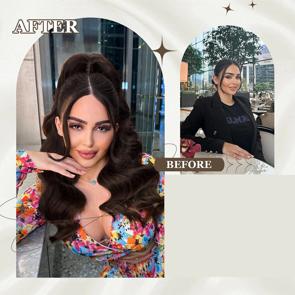 Ponytail Extension 24Inch Long Natural Wavy Drawstring Pony tail for Women Synthetic Heat Resistant Hairpiece for Daily Use part