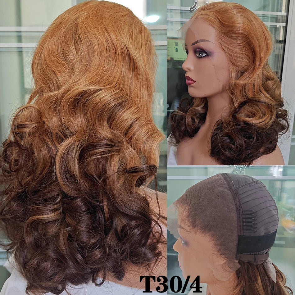 100% Malaysia Hair Bouncy Curly Wigs 250 Density Ombre Double Drawn Hair Glueless Wigs 100% Human Hair 13x4 HD Lace Frontal Wigs