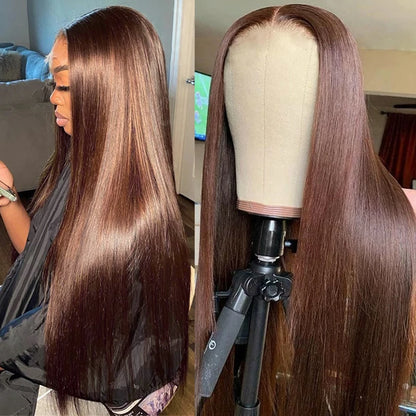 Full Lace Wig Human Hair 30 32 Inch Straight Lace Front Wigs Human Hair Brown Human Hair Wigs Pre Plucked 180 density