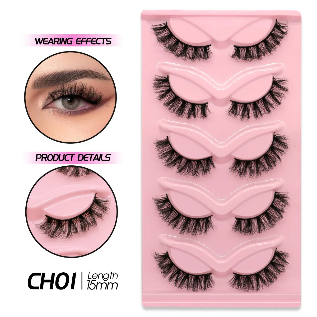 GROINNEYA Cat Eye Effect Natural 5/10 Pairs Elongated eye tail Lashes Look Soft Wispy Mink Eyelashes Full Strip Lashes Extension