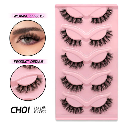 GROINNEYA Cat Eye Effect Natural 5/10 Pairs Elongated eye tail Lashes Look Soft Wispy Mink Eyelashes Full Strip Lashes Extension