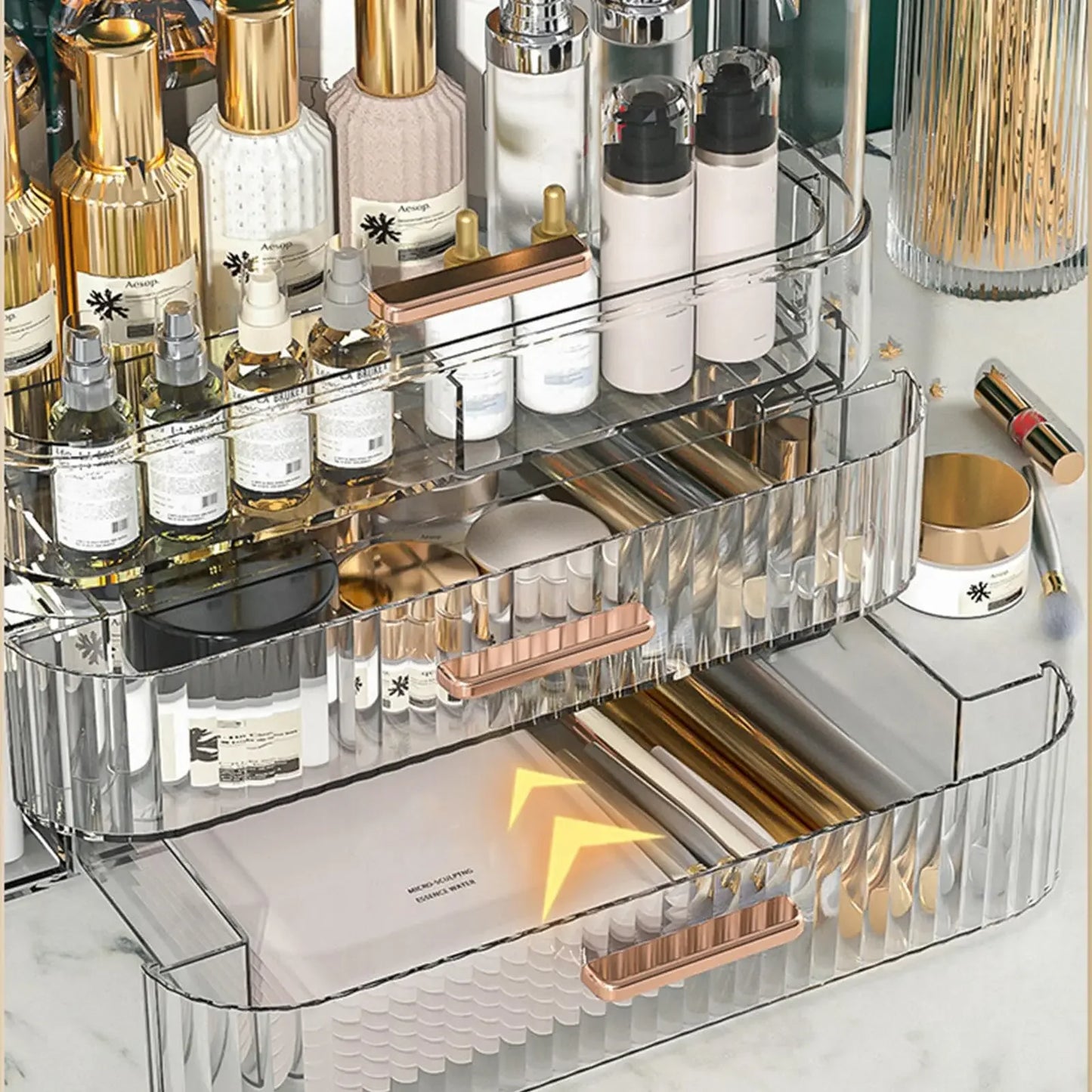 Cosmetics Storage Box With Lid and Handle Large Makeup Organizer Box Drawers for Skincare Display Cases Countertop, Bathroom