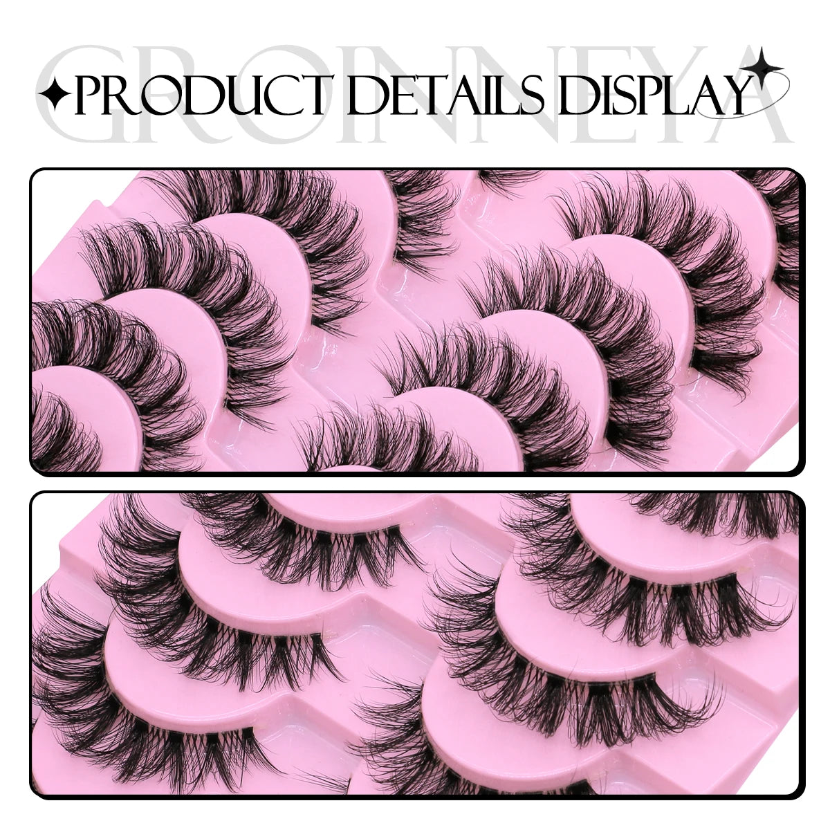 GROINNEYA Cat Eye Effect Natural 5/10 Pairs Elongated eye tail Lashes Look Soft Wispy Mink Eyelashes Full Strip Lashes Extension