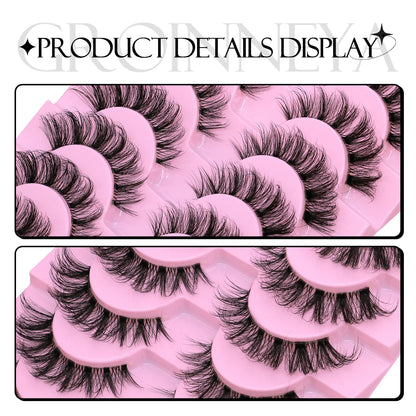 GROINNEYA Cat Eye Effect Natural 5/10 Pairs Elongated eye tail Lashes Look Soft Wispy Mink Eyelashes Full Strip Lashes Extension