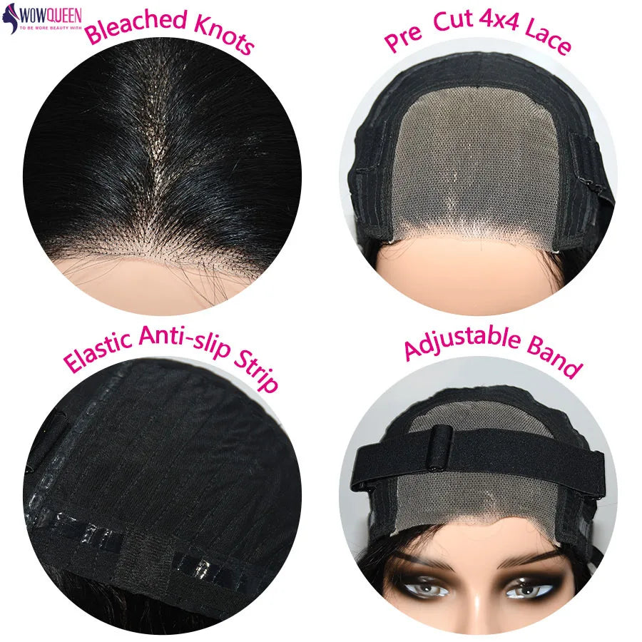 Glueless Short Bob Hair Wig Human Hair Ready To Wear Straight Transprent 4x4 Lace Closure Wigs For Women Brazilian Human Hair