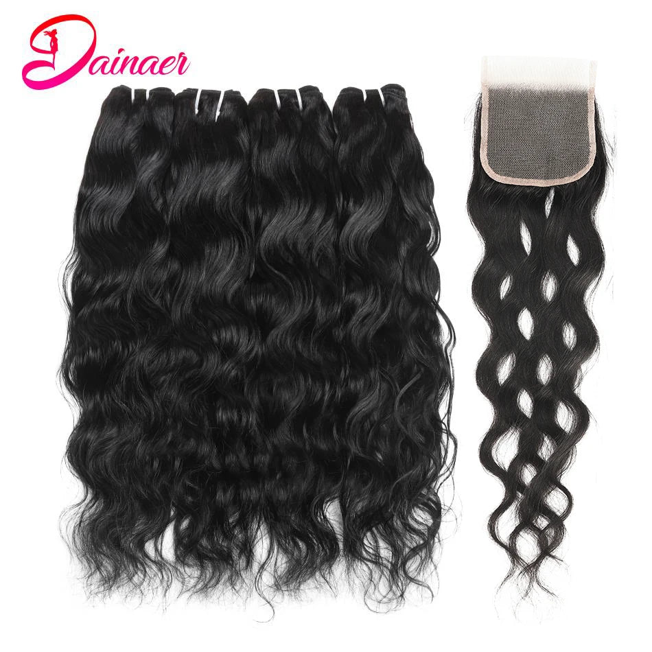 Peruvian Natural Wave Hair Extensions With Closure Human Hair Bundles With Closure 100% Remy Human Hair 4x4 Closure With Bundles