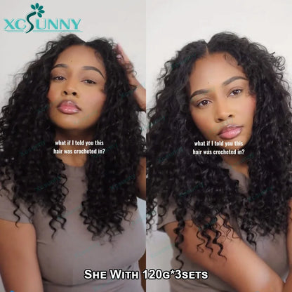 Curly Crochet Human Hair Extensions Knotless Pre Separation Feather Crochet Human Hair Water Wave Invisiable Knot With String