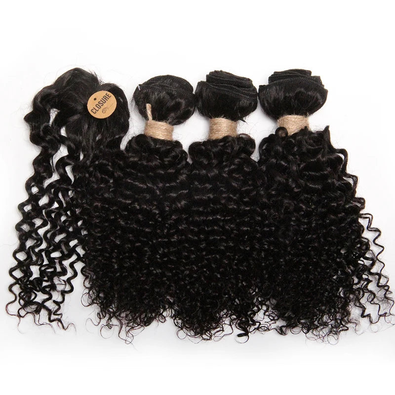 Kinky Curly Bundles With Closure Natural Human Hair Bundles Short Indian Hair Bundles With Circular Closure