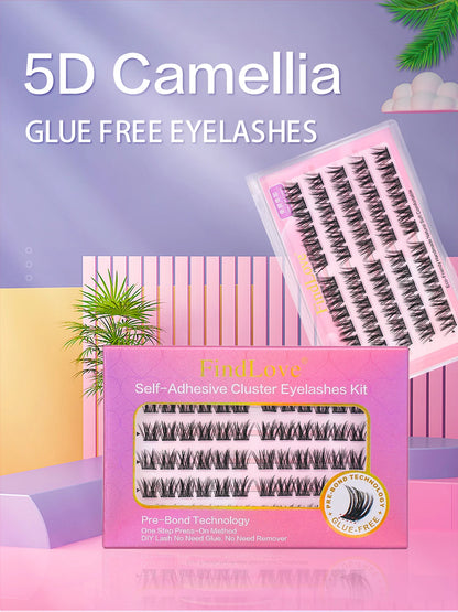 FindLove 5D Glue Free Eyelash No Glue Needed 11-12mm Lashes W Shape Self Adhesive Reusable Long Lasting Pre Glued Lash Makeup
