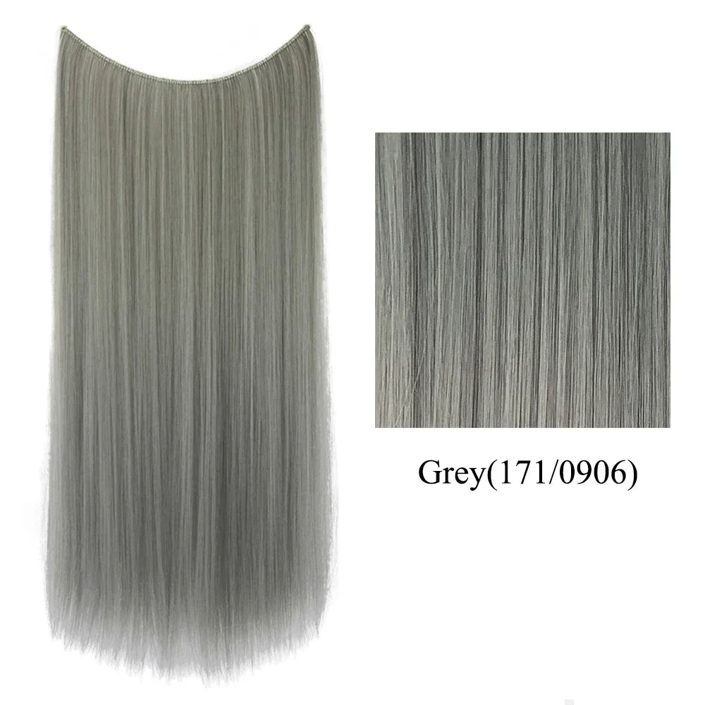 22'' 26'' Long Straight Blonde Synthetic Halo Hair Extensions Fish Line Invisible Hairpiece Extension Fake Hair for Girls