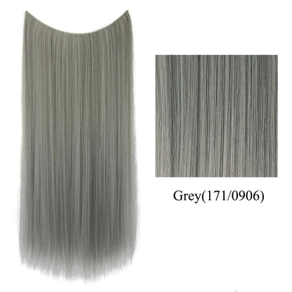 22'' 26'' Long Straight Blonde Synthetic Halo Hair Extensions Fish Line Invisible Hairpiece Extension Fake Hair for Girls