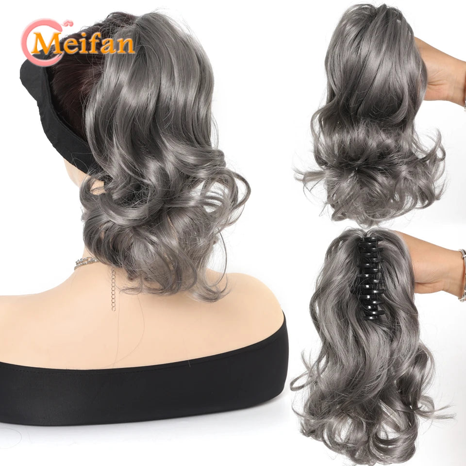Ponytail Extension Synthetic Long Claw Curly Ponytail Mixed Blonde Clip in Hair Extension Natural Looking Hairpiece for Women