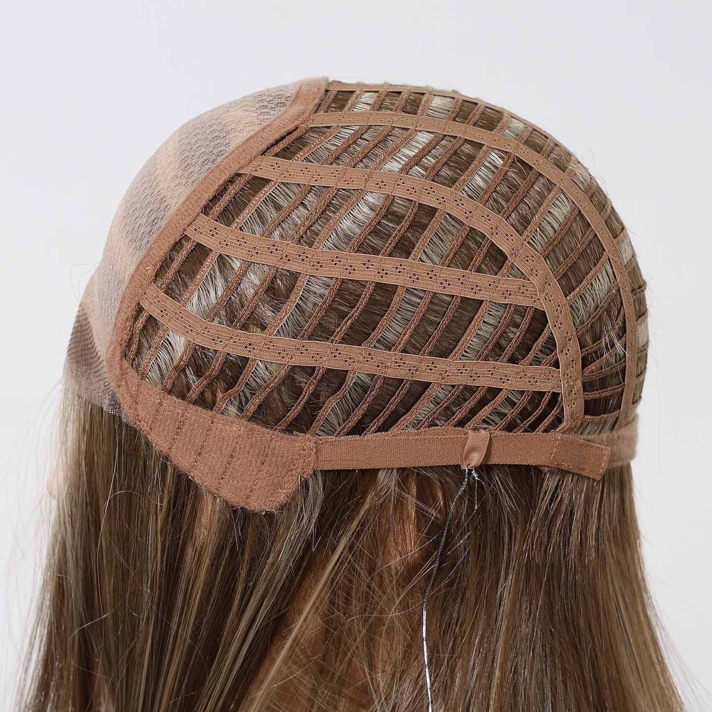 MONO Lace Frontal Synthetic Wigs Light Brown Blonde Hair Middle Length Straight Layered Wigs for White Women Daily 16inches Hair