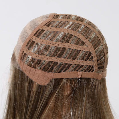 MONO Lace Frontal Synthetic Wigs Light Brown Blonde Hair Middle Length Straight Layered Wigs for White Women Daily 16inches Hair