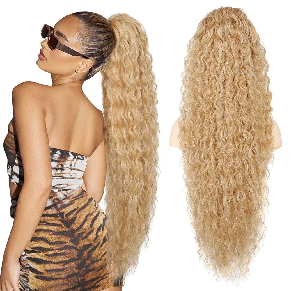 Ponytail Extension Synthetic Hairpieces 36 Inch Long Straight Drawstring Ponytail Fake Tails Natural Soft Clip in Hair Extension