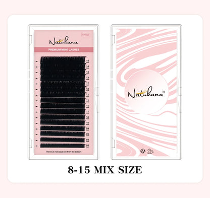 NATUHANA Mink Lashes Mix 8~15 mm 16 lines Handmade korean Pbt Eyelash Extension Natural Soft Faux Lash Extension Supplies Makeup
