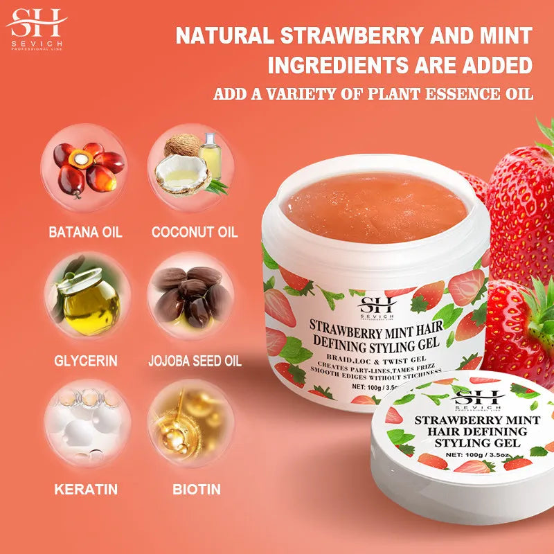 Strawberry Mint Hair Styling Gel Hair Pomade Professional Edge Control Wax for Wigs Women Lasting Edges Control Hair Wax Cream