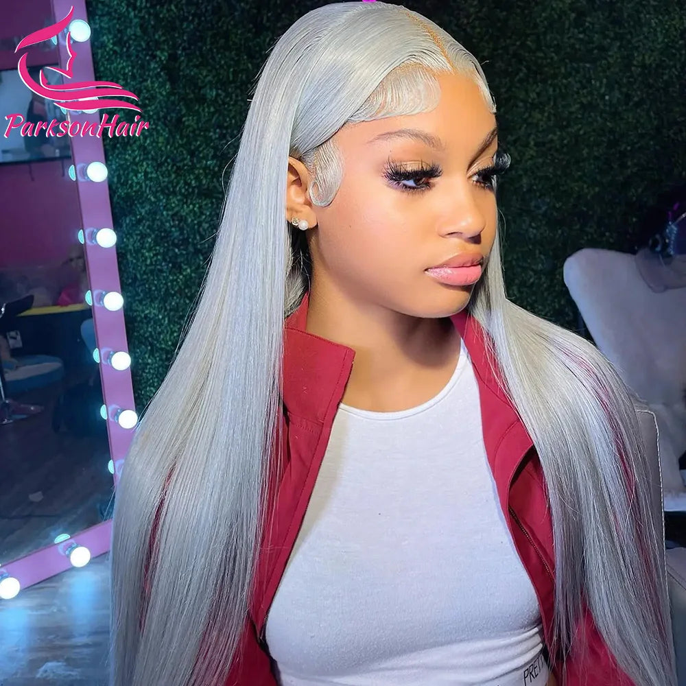 Full Lace Wigs Silver Grey 613 Colored 13x6 HD Transparent Lace Frontal Wigs Human Hair Wig  For Black Women Brazilian Remy Hair