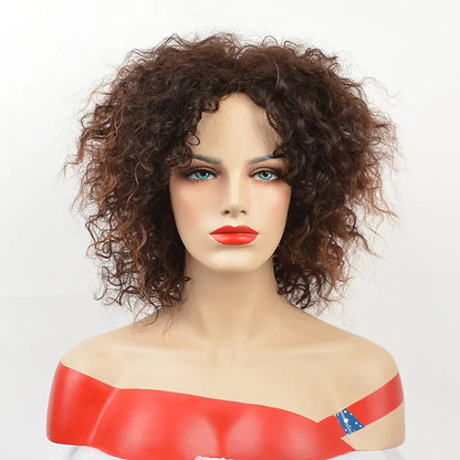 MSIWIGS Afro Medium Wigs for Women Ombre Brown Color Hair Synthetic Wig with Highlight