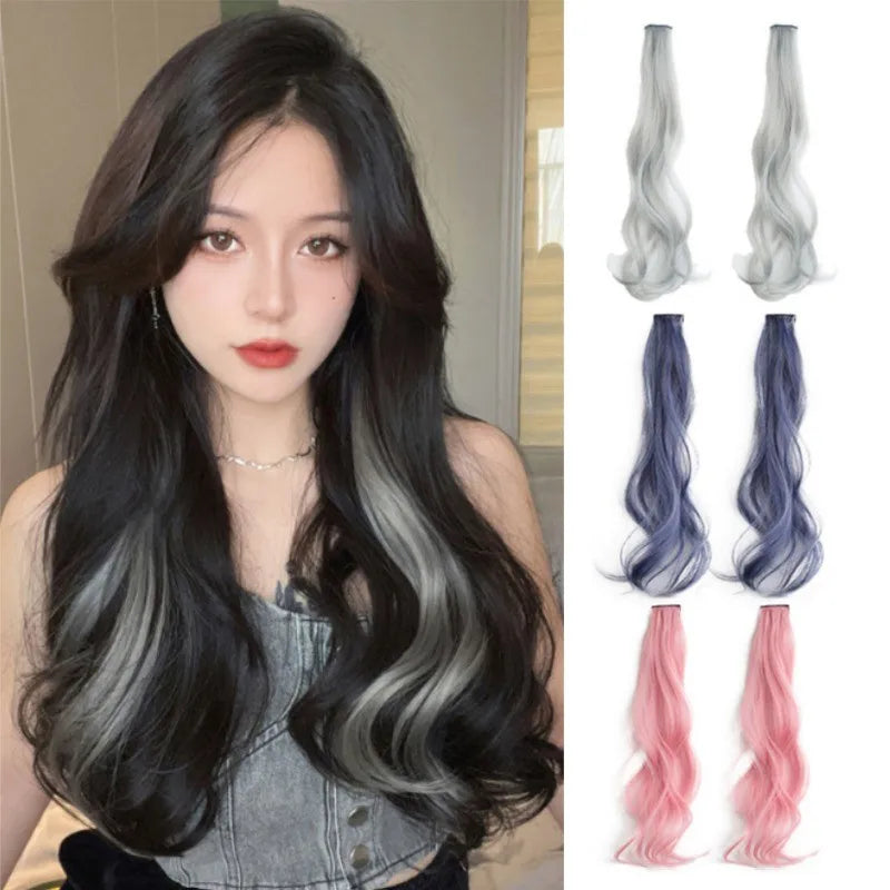 Synthetic Wigs 1 Pair 50Cm Fashion One-piece Slightly Curly Highlights Wig Natural Seamless Hair Accessories