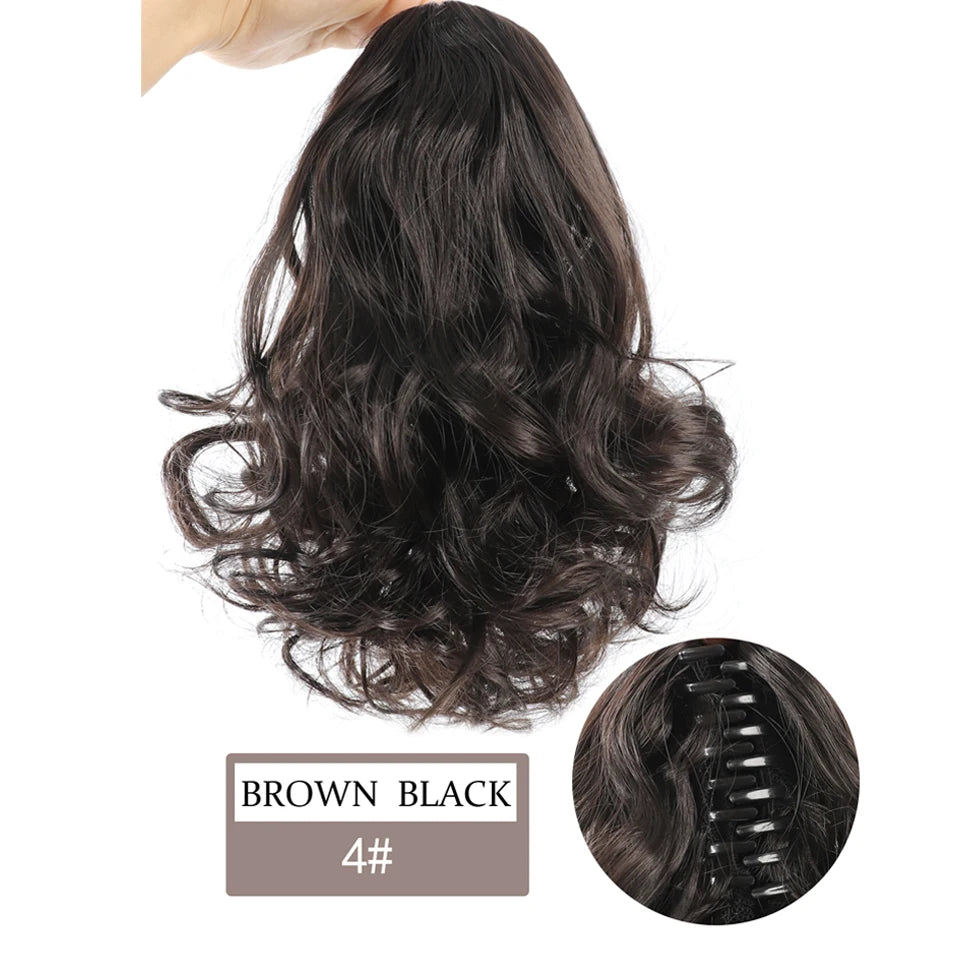Synthetic Ponytail Extension, 10" Short Claw Clip in Pony Tails Hair Extensions Curly Wavy Ponytail Hairpieces for Women Black