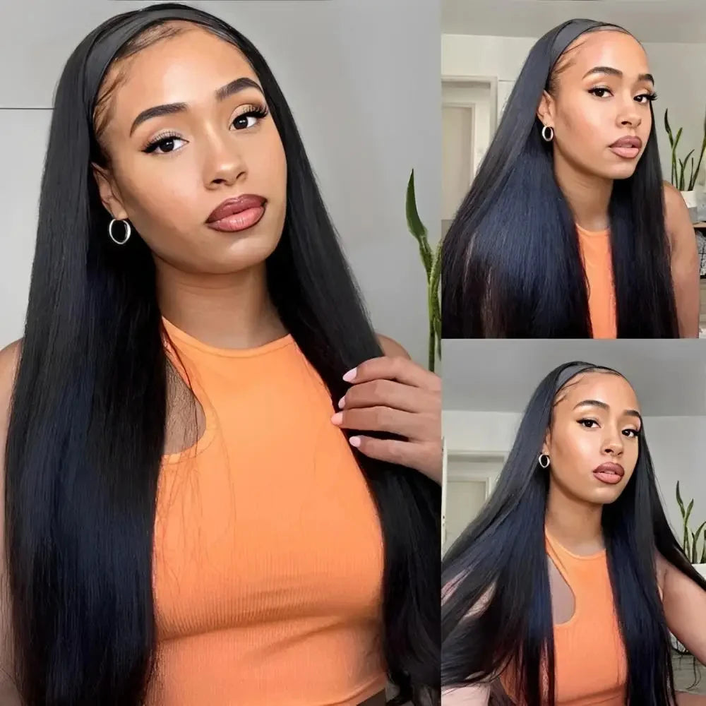 Headband Wig Human Hair Straight Brazilian Wigs With Head Band For Black Women Remy Full Machine Made