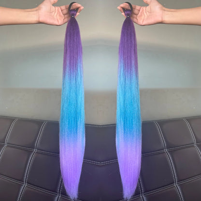 Synthetic Colorful Ponytail Extension 2Pcs Long Straight DIY Braided Pony Tail Hairpiece with Rubber Band Women Hair Accessories