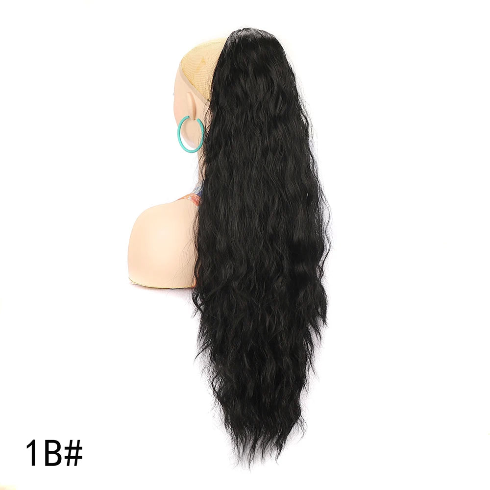 Ponytail Extension 30 Inch Extra Long Drawstring Wavy Curly Ponytails Black Brown Synthetic Fiber Fake Hair piece for Women