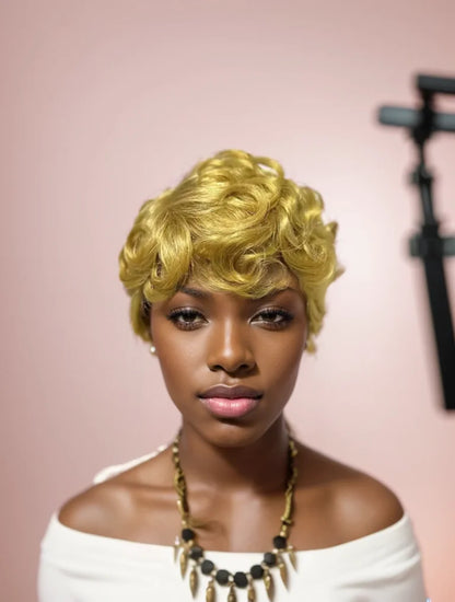 Short Curly Human Hair Wigs  Perruques Humain Pour Femme  Wig with Bangs Machine Pixie Cut Wig  Afro Kinky Curly Wig  Bob Wig