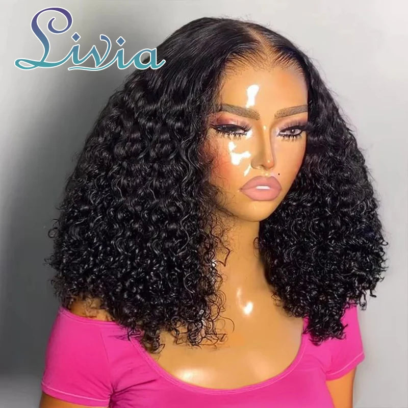 Loose Deep Wave Bob Wigs Human Hair 4x4 13x4 Lace Frontal Wig 220 Density Wig Kinky Curly Short Bob Wig Brazilian Hair For Women