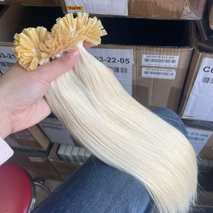 U Tip Hair Extensions Real Human Hair 12"-20" Color 60 Platinum Blonde Hair Extensions Keratin U Tip Hair Extensions 30G/50S