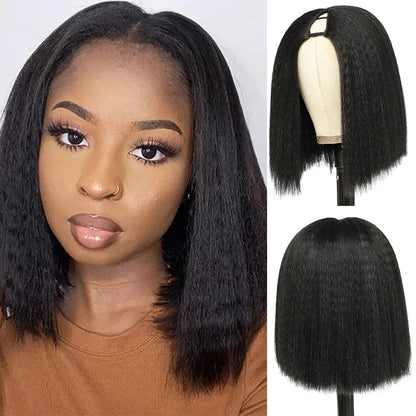Synthetic U Part Wigs for Black Women Yaki Straight Wigs Natural Color Kinky Straight U-part wigs Hair Extension Clip