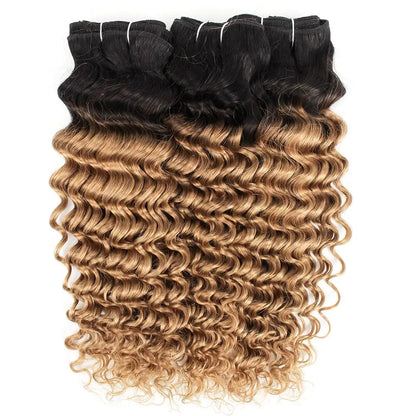 #1B27 Honey Blonde Bundles Deep Wave Hair Bundles Brazilian Hair Weave Human Hair Bundles Deep Wave Hair Bundles 3/4 Bundles