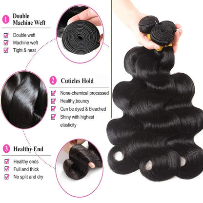 Body Wave Bundles Human Hair With Frontal 100% Natural Human Hair Extensions 3 Bundles With13x4 Transparent Lace Frontal Closure