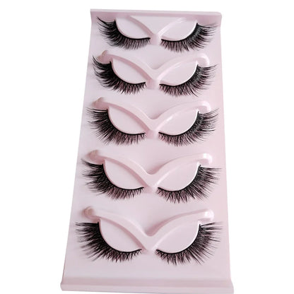 5 Pairs Cat Eye Lashes 21mm Long Lashes Cat Eye Look Wispy Lashes Eye End Elongated Strip Thick False Eyelashes