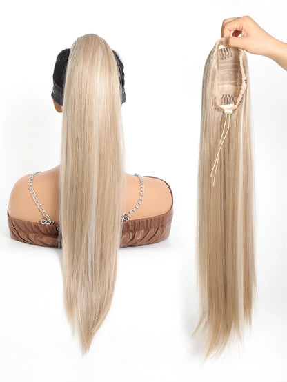 Ponytail Extensions 24 Inch Long Hair Extension Natural Wavy Drawstring Tail Synthetic Hairpiece for Women Daily Use party