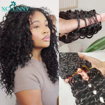Curly Crochet Human Hair Extensions Knotless Pre Separation Feather Crochet Human Hair Water Wave Invisiable Knot With String